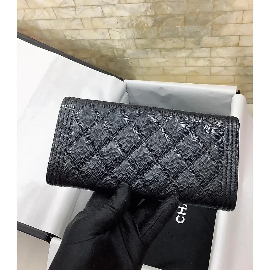 cc CO-CO Long Flap Wallet 19.5cm/7.7in Gold Hardware For Women Black