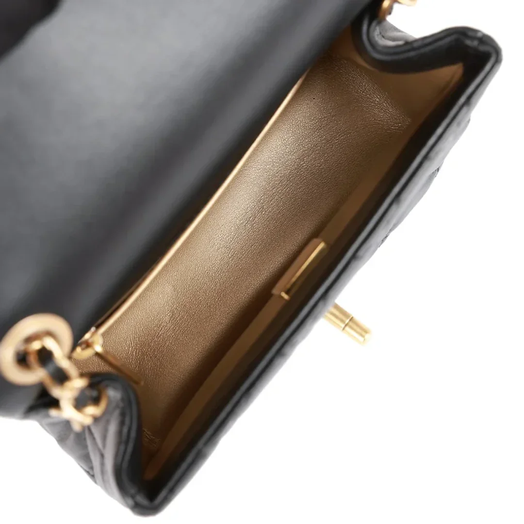 CC Pearl Crush Mini Square Flap Bag Black Lambskin Antique Gold Hardware