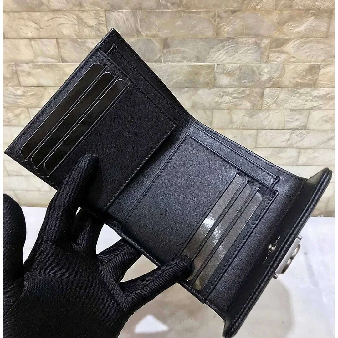 cc CO-CO Boy Flap Card Holder 11cm/4.3in Silver Hardware For Women Black
