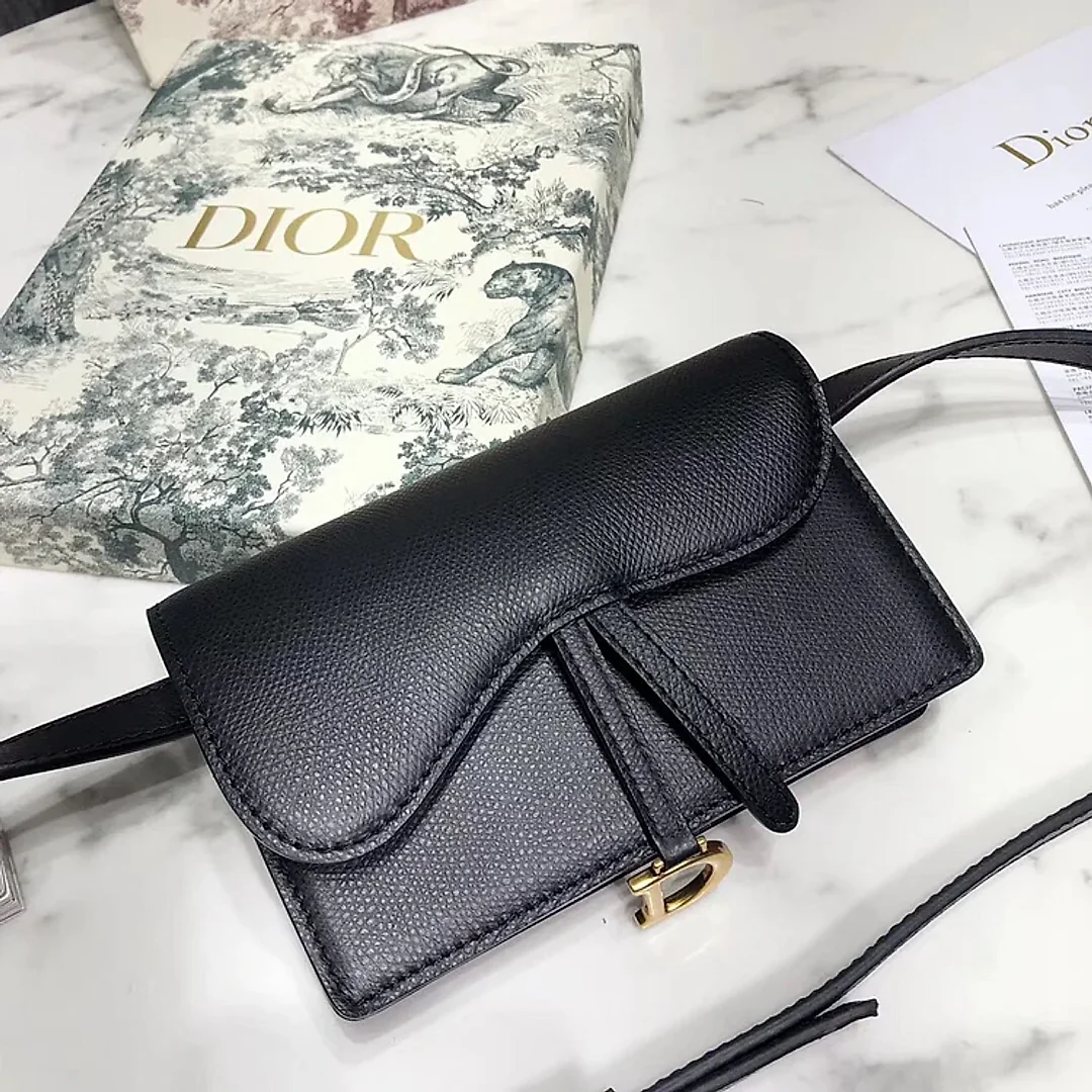 D Black Calfskin Saddle Belt Bag
