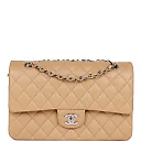 CC Medium Classic Double Flap Bag Beige Lambskin Silver Hardware