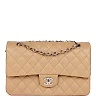 CC Medium Classic Double Flap Bag Beige Lambskin Silver Hardware