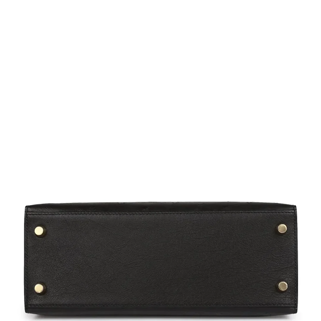 H Kelly Sellier 25 Black Ostrich Gold Hardware