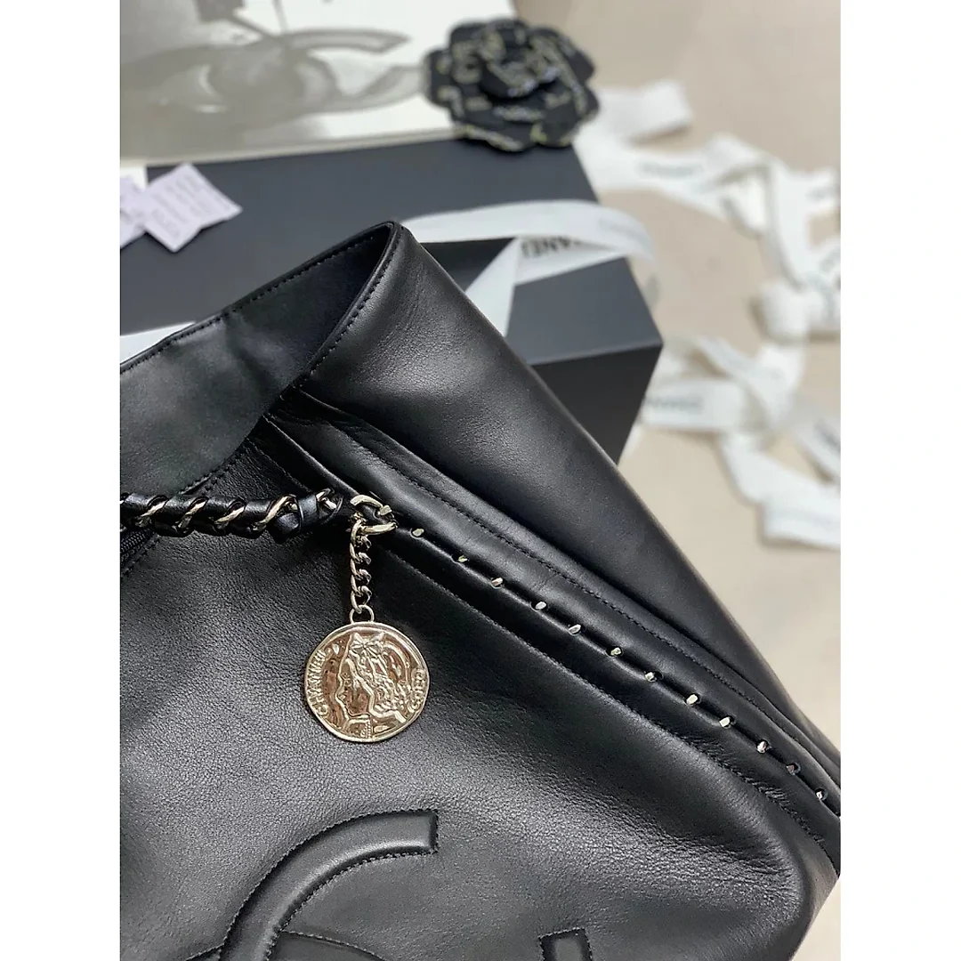 CC Soft Calfskin Shopping Bag Top Handle Black