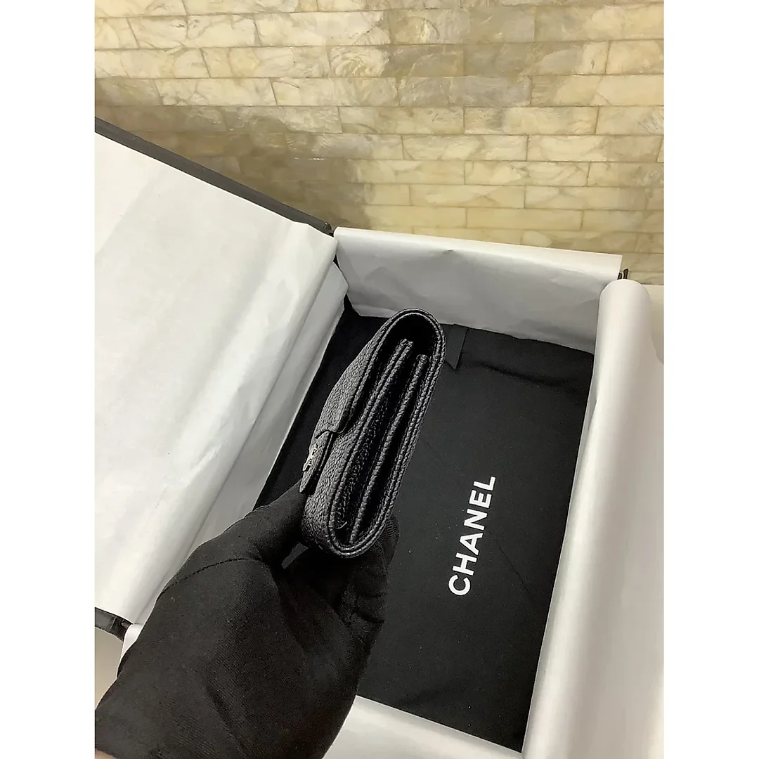 cc CO-CO Classic Card Holder 11cm/4.4in Silver Hardware For Women Black AP0214 Y01480 C3906