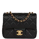 CC Pearl Crush Mini Square Flap Bag Black Lambskin Antique Gold Hardware