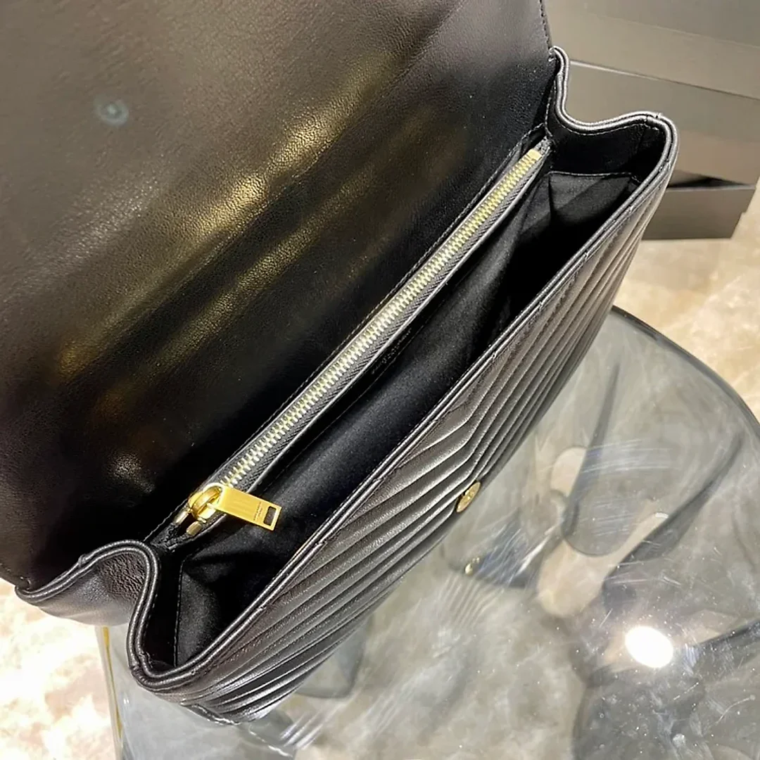 Y College Large Chain Bag Black With Gold Hardware