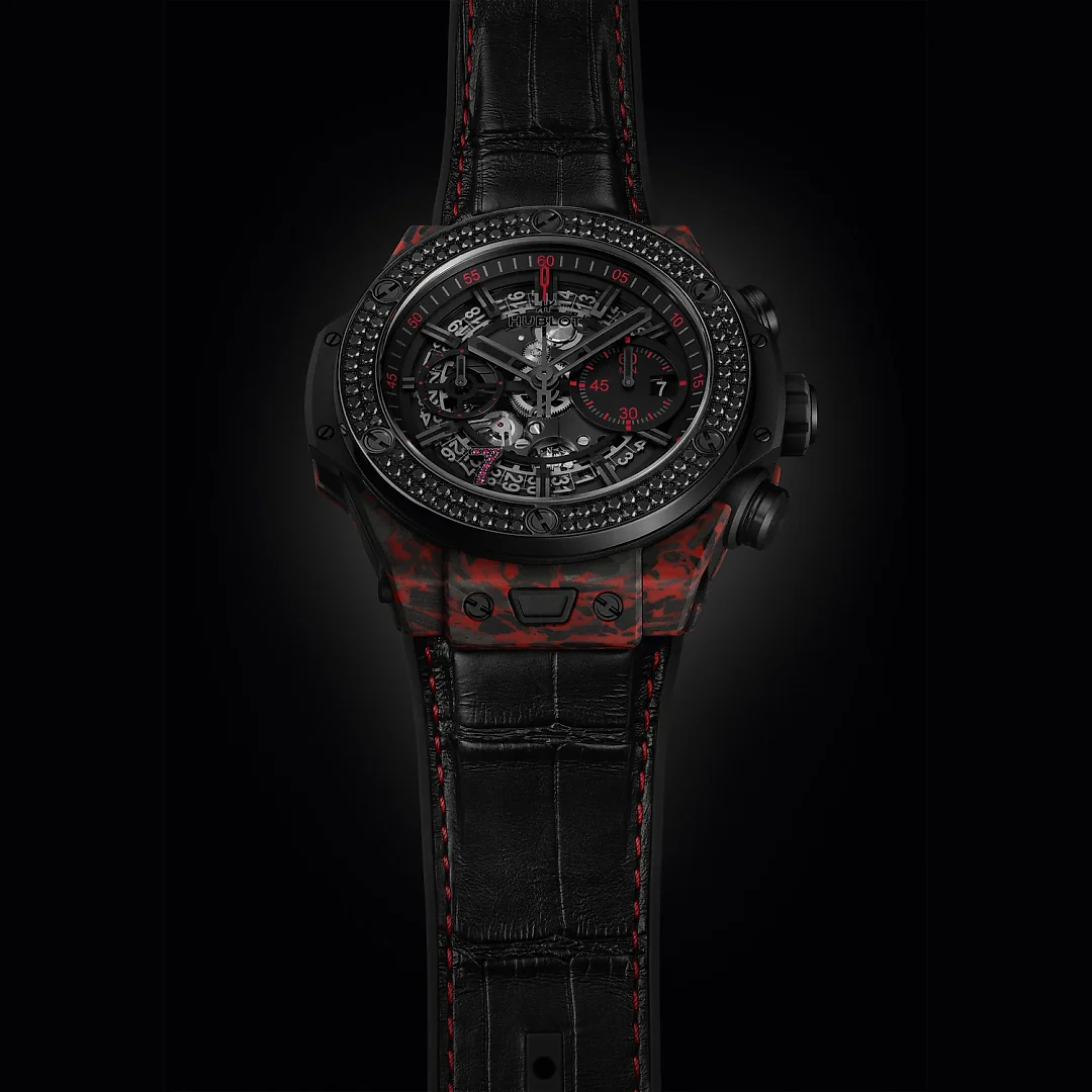 Hublot Big Bang Unico Red Carbon Black Diamonds Las Vegas Boutique, Matt Red Frosted carbon, 126 black diamonds, 44mm, Limited Edition, Ref# 421.QV.1113.LR.1100.LVB23