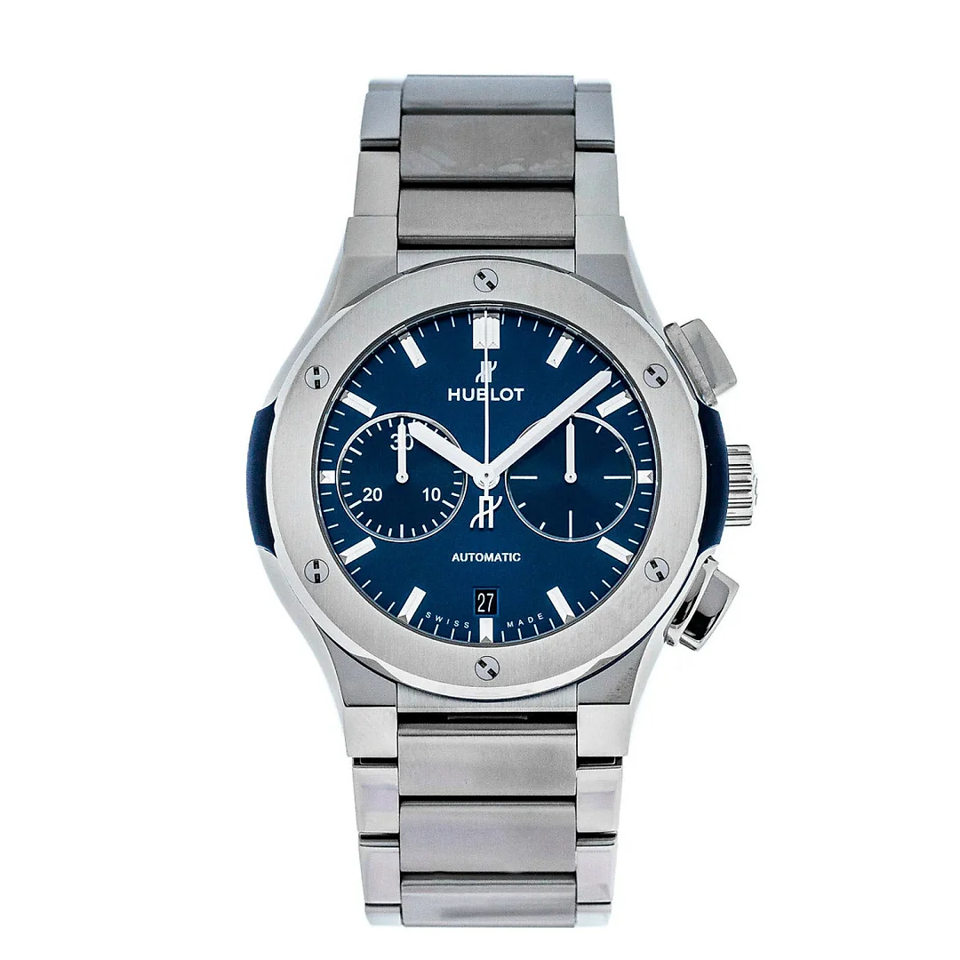 Hublot Classic Fusion Blue Chronograph Titanium Bracelet 45mm, Ref# 520.NX.7170.NX