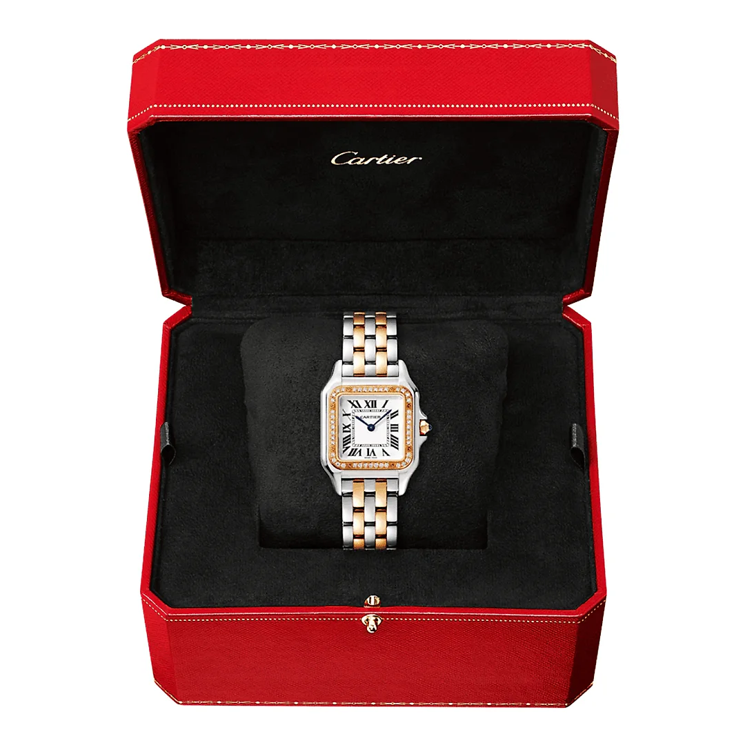 PanthÃ¨re de Cartier Medium 18ct Rose Gold & Steel Diamond Bezel Watch