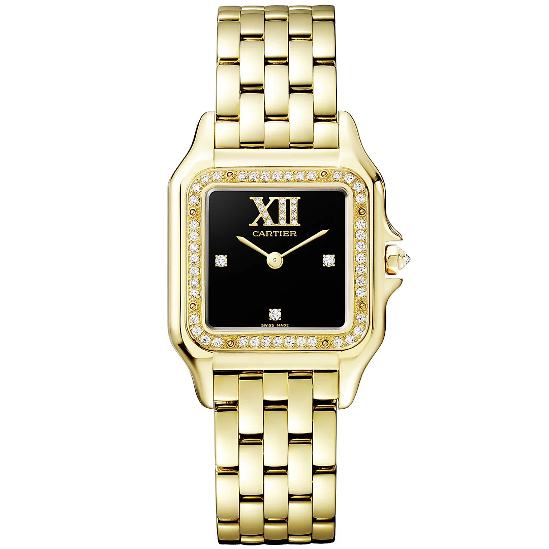 Panthère de Cartier Medium 18ct Yellow Gold Diamond Set Black Dial Watch