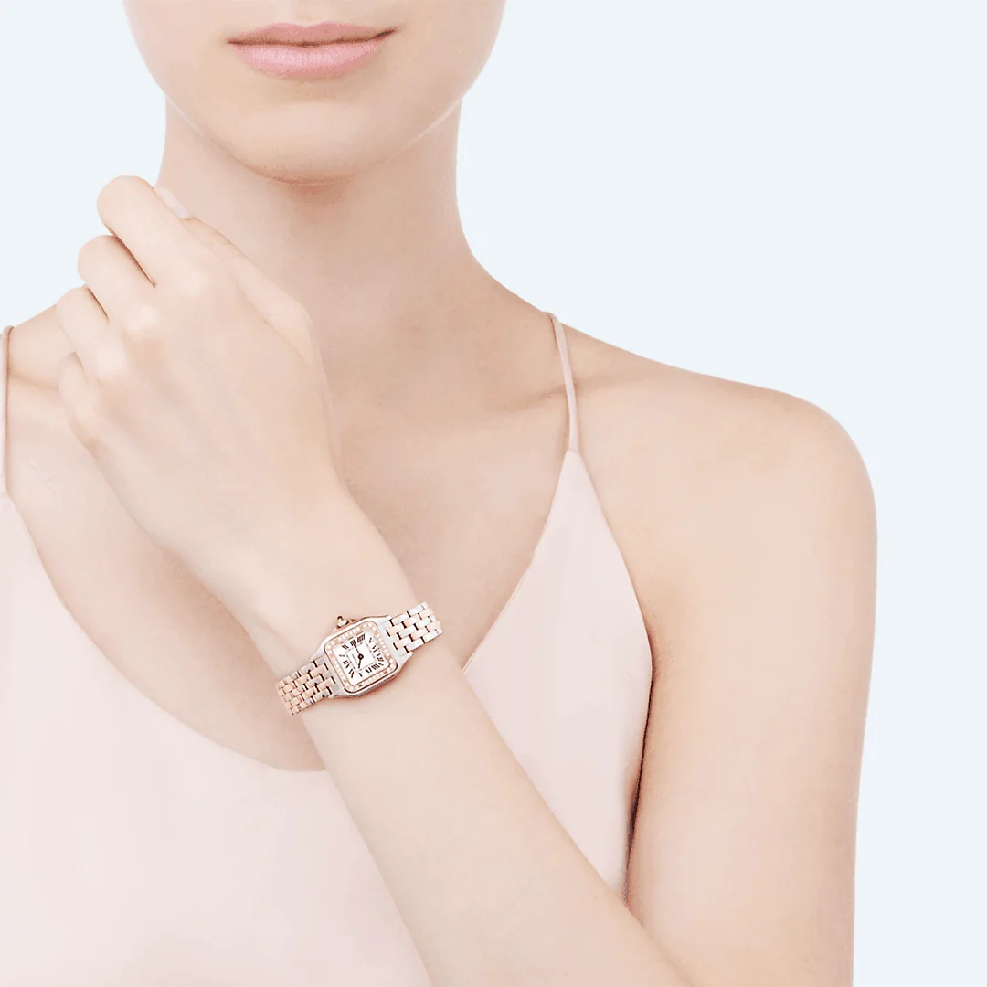 Panthère de Cartier Small 18ct Rose Gold & Steel Diamond Bezel Watch
