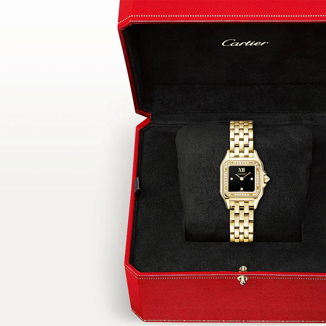 Panthère de Cartier Small 18ct Yellow Gold Diamond Set Black Dial Watch