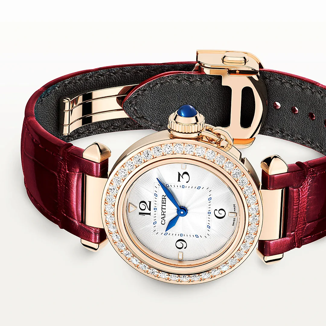 Pasha de Cartier 30mm 18ct Rose Gold Diamond Set Strap Watch