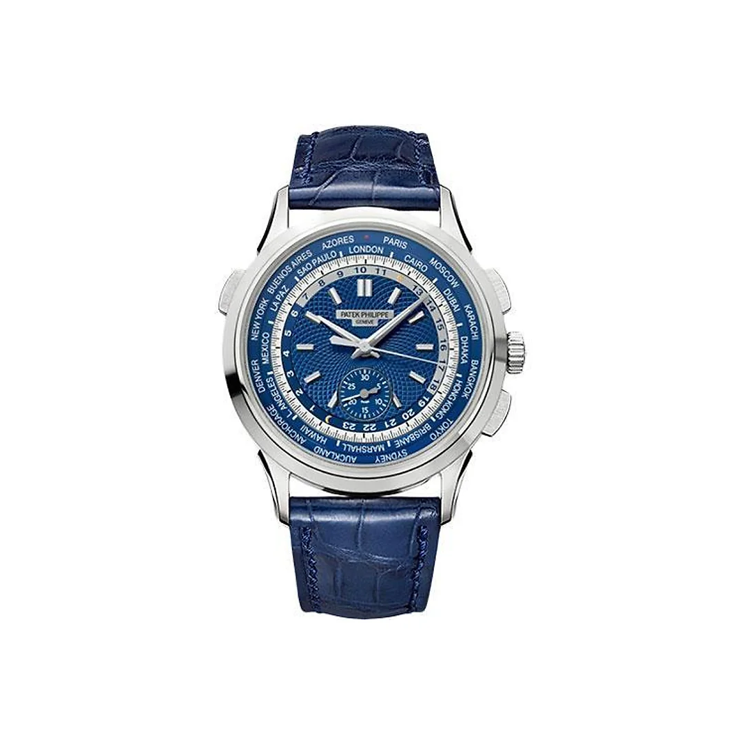 Patek Philippe 39.50mm Men Complications World Time Chronograph Watch Blue Dial 5930G