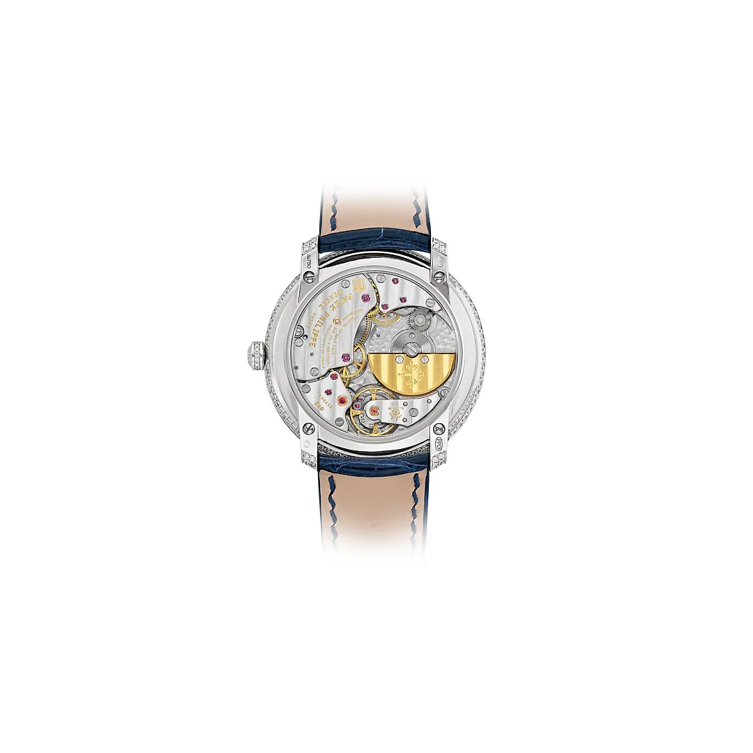 Patek Philippe Calatrava Diamond Ribbon Joaillerie Ladies, 18kt White Gold set with 770 Diamonds: ~4,4ct, 36,5mm, Ref# 4978/400G-001