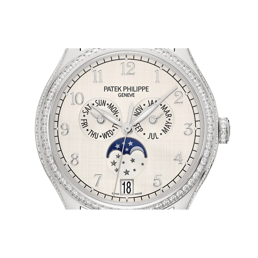 Patek Philippe Complication, 18k White Gold set with 155 diamonds (~1.34 ct), 38mm, Annual Calendar Ref# 4947G-010