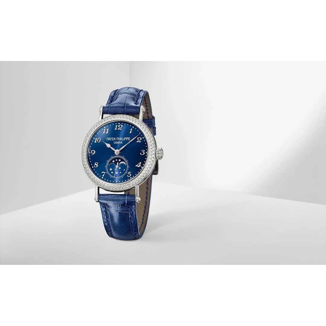 Patek Philippe Complication Moon Phases, 18k White Gold with 132 (~1.09 cts.) brilliant-cut diamonds, 33mm, Ref# 7121/200G-001