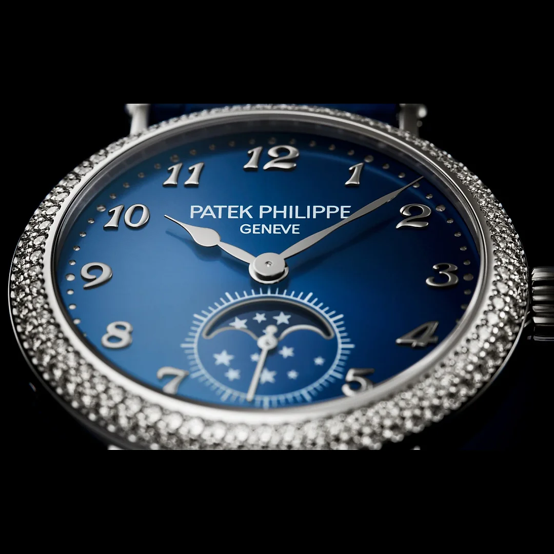 Patek Philippe Complication Moon Phases, 18k White Gold with 132 (~1.09 cts.) brilliant-cut diamonds, 33mm, Ref# 7121/200G-001