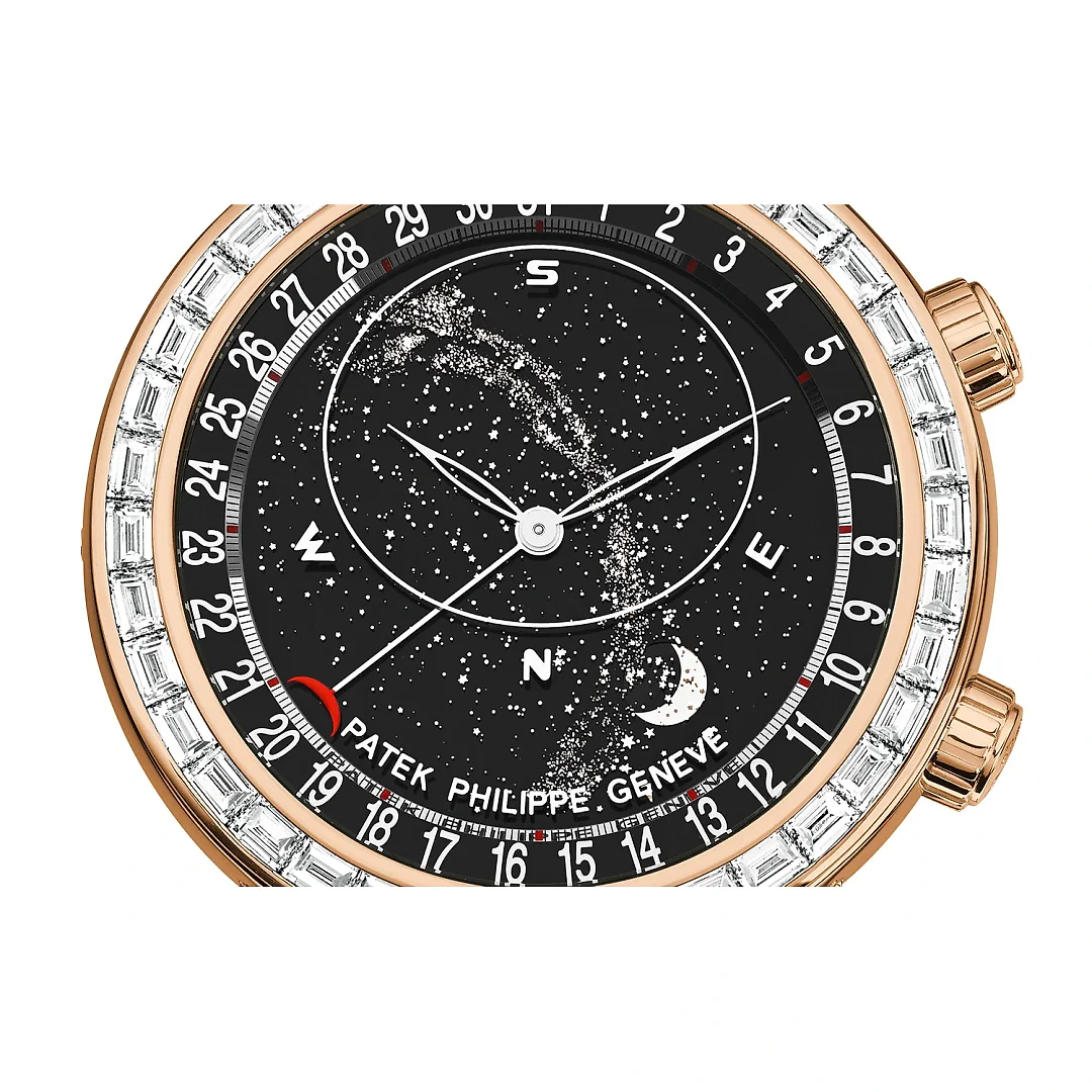 Patek Philippe Grand Complication, 18k Rose Gold set with baguette diamonds, 44mm, Astronomical, Ref# 6104R-001