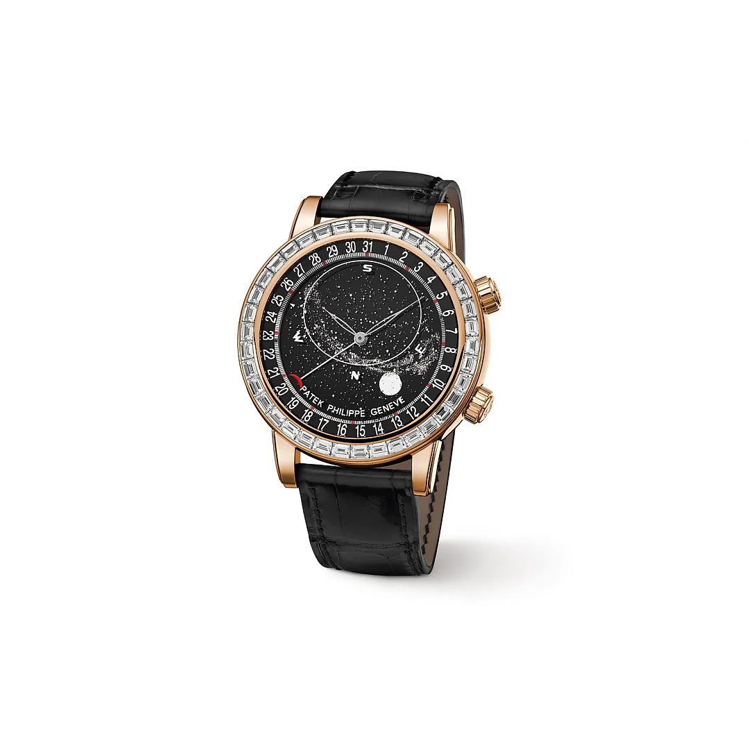 Patek Philippe Grand Complication, 18k Rose Gold set with baguette diamonds, 44mm, Astronomical, Ref# 6104R-001