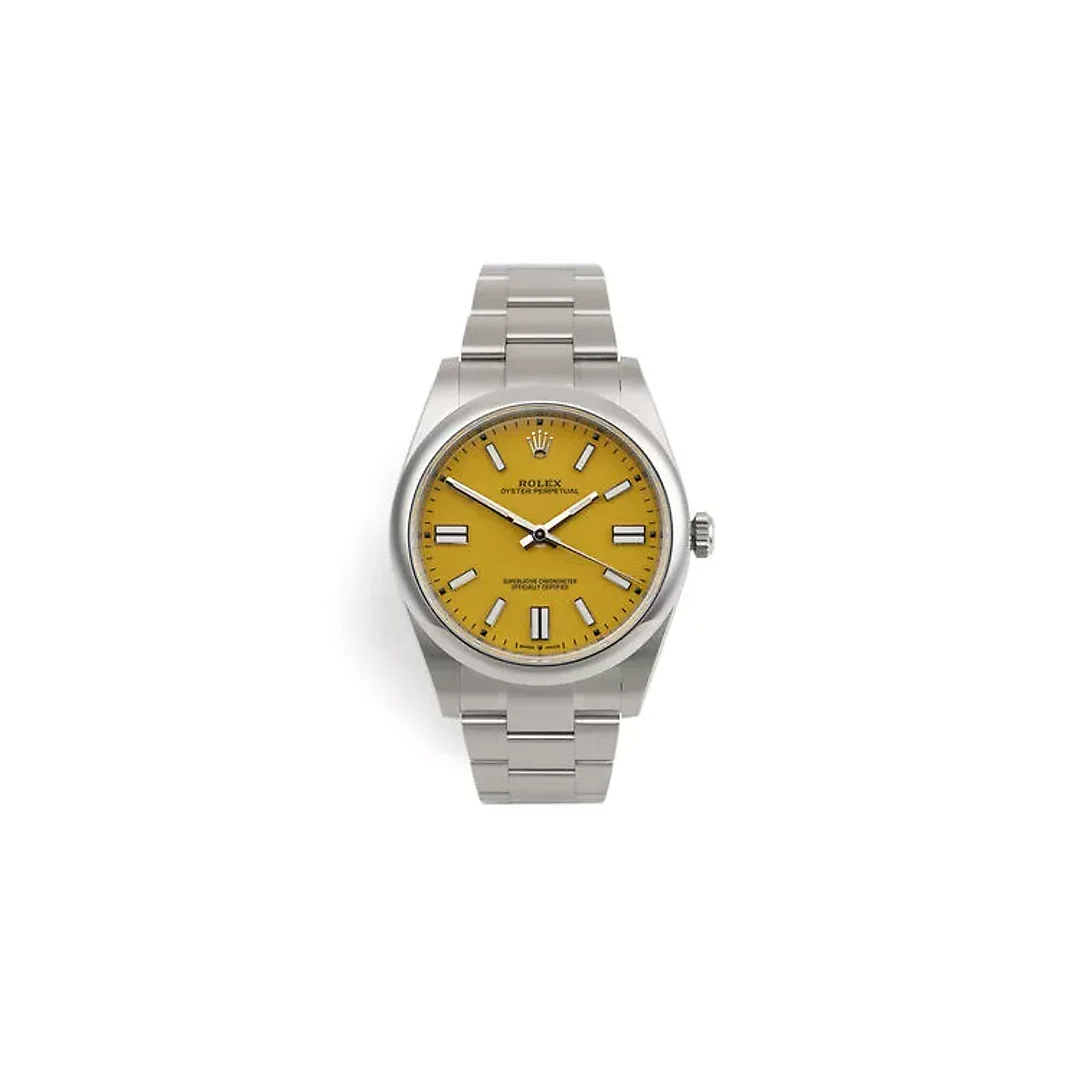 Rolex 124300 Oyster Perpetual 41 “Yellow Dial” Rolex 5 Year Warranty