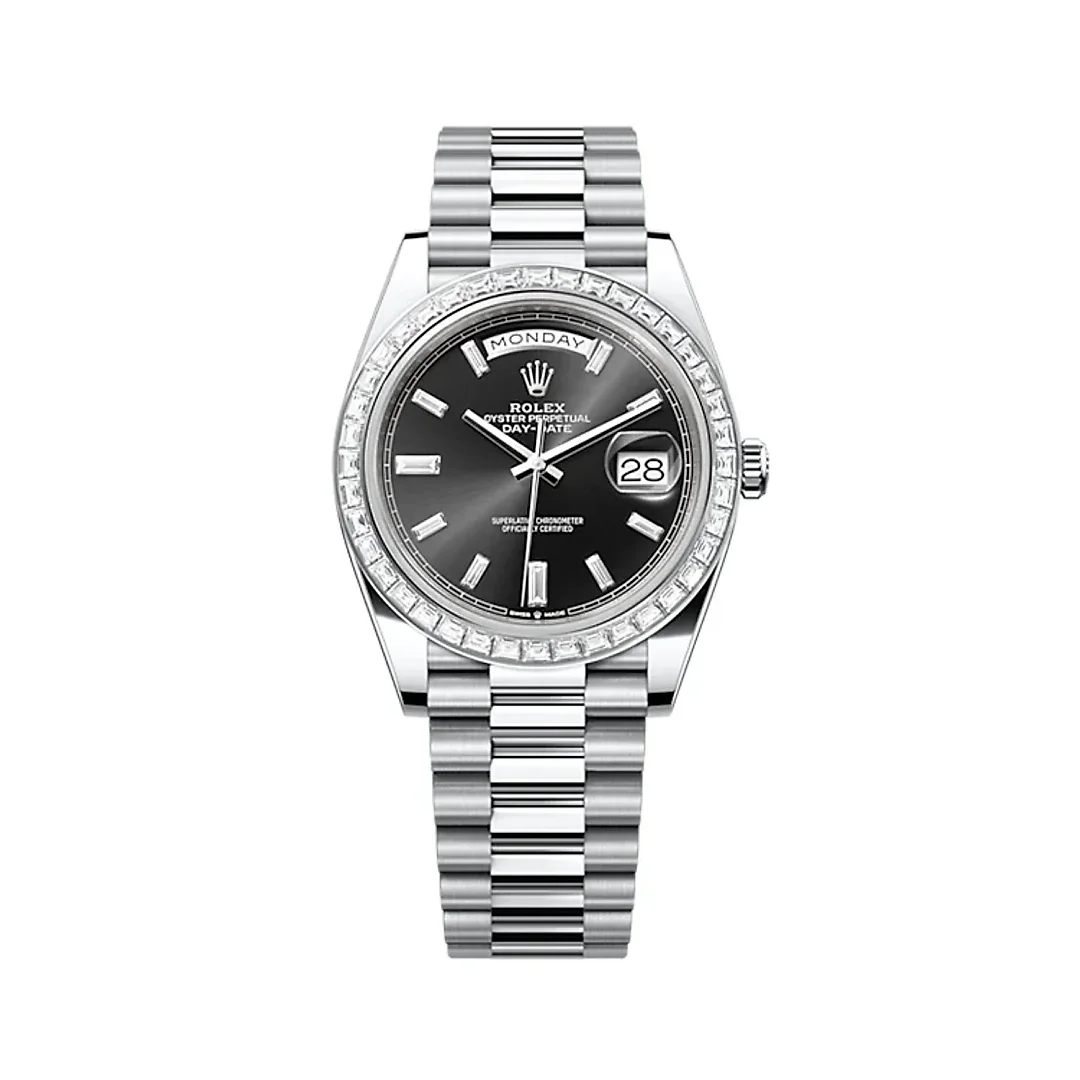 Rolex Day-Date 40 Presidential Black dial, Diamond Bezel, President bracelet, Watch 228396tbr-0012