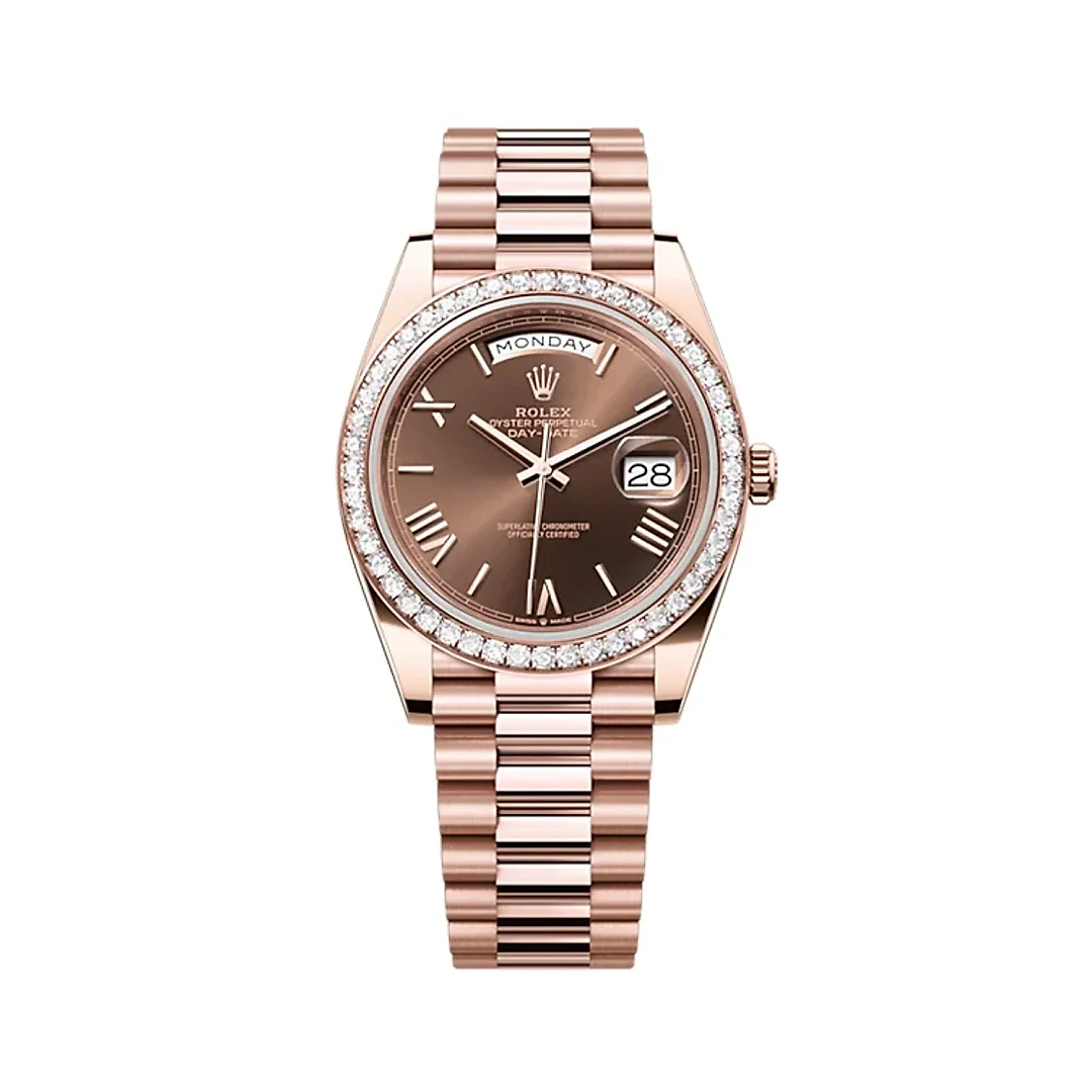 Rolex Day-Date 40 Presidential, Chocolate dial, Diamond Bezel, President bracelet, 228345rbr-0009