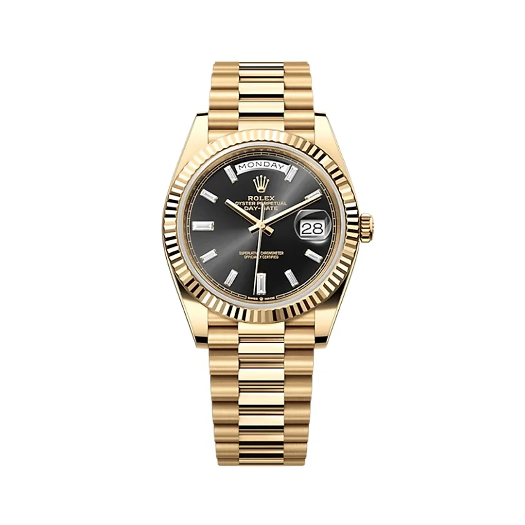 Rolex Day-Date 40 Presidential dial, Fluted Bezel, President bracelet, 2022 model Yellow gold Watch 228238-0004