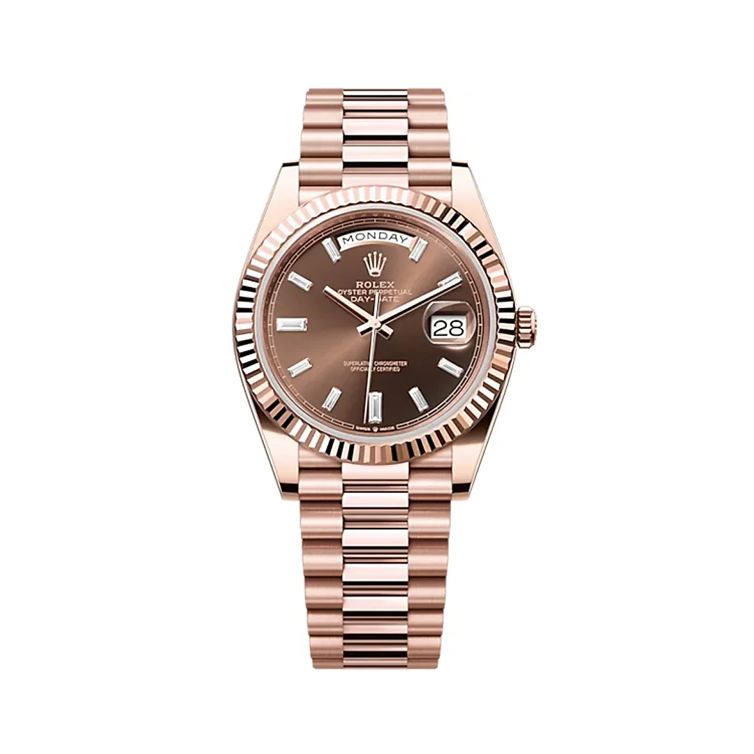 Rolex Day-Date 40 Presidential Sundust Baguette Diamond Dial 18K Everose Gold Automatic Men’s Watch