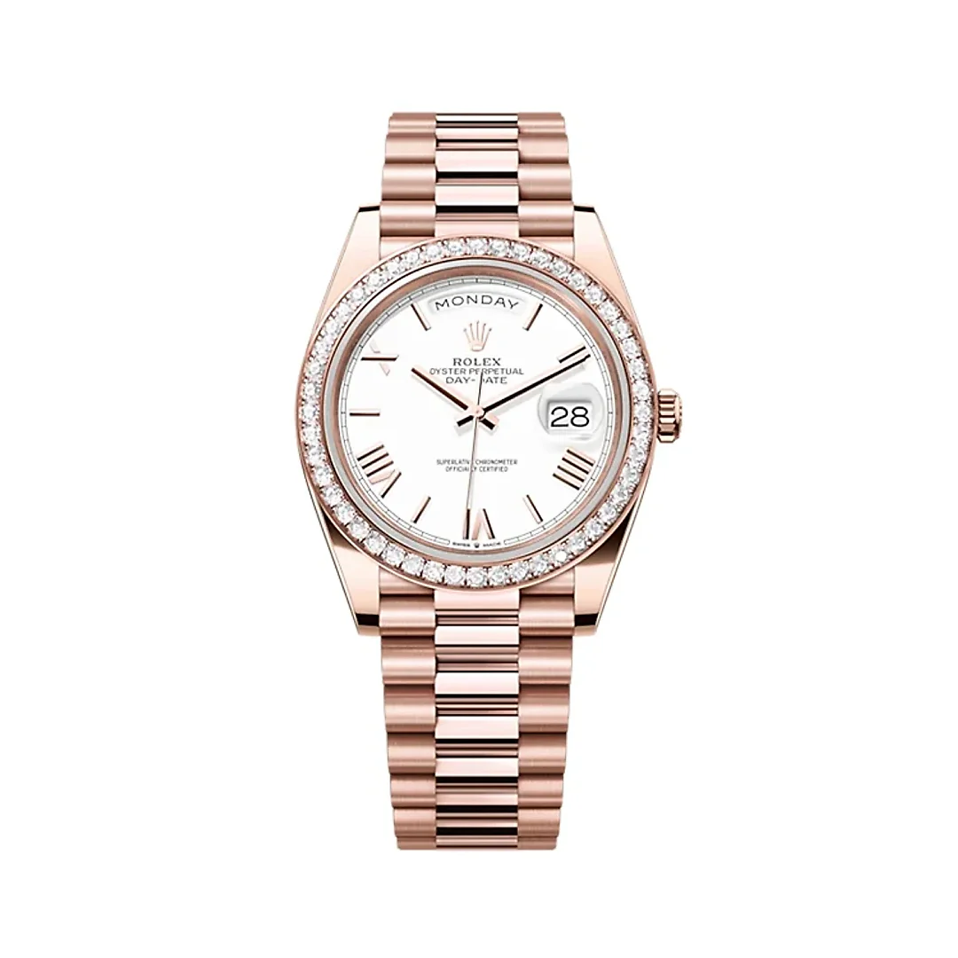 Rolex Day-Date 40, Presidential White dial, Diamond Bezel, President bracelet, Watch 228345rbr-0012