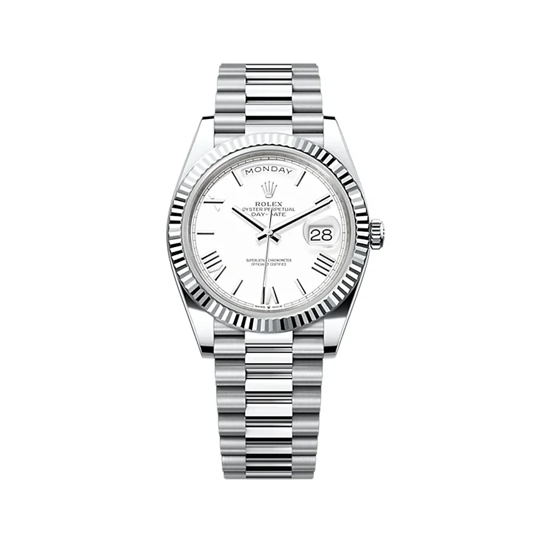 Rolex Day-Date 40 Presidential White dial, Smooth Bezel, President bracelet, Watch 228206-0028