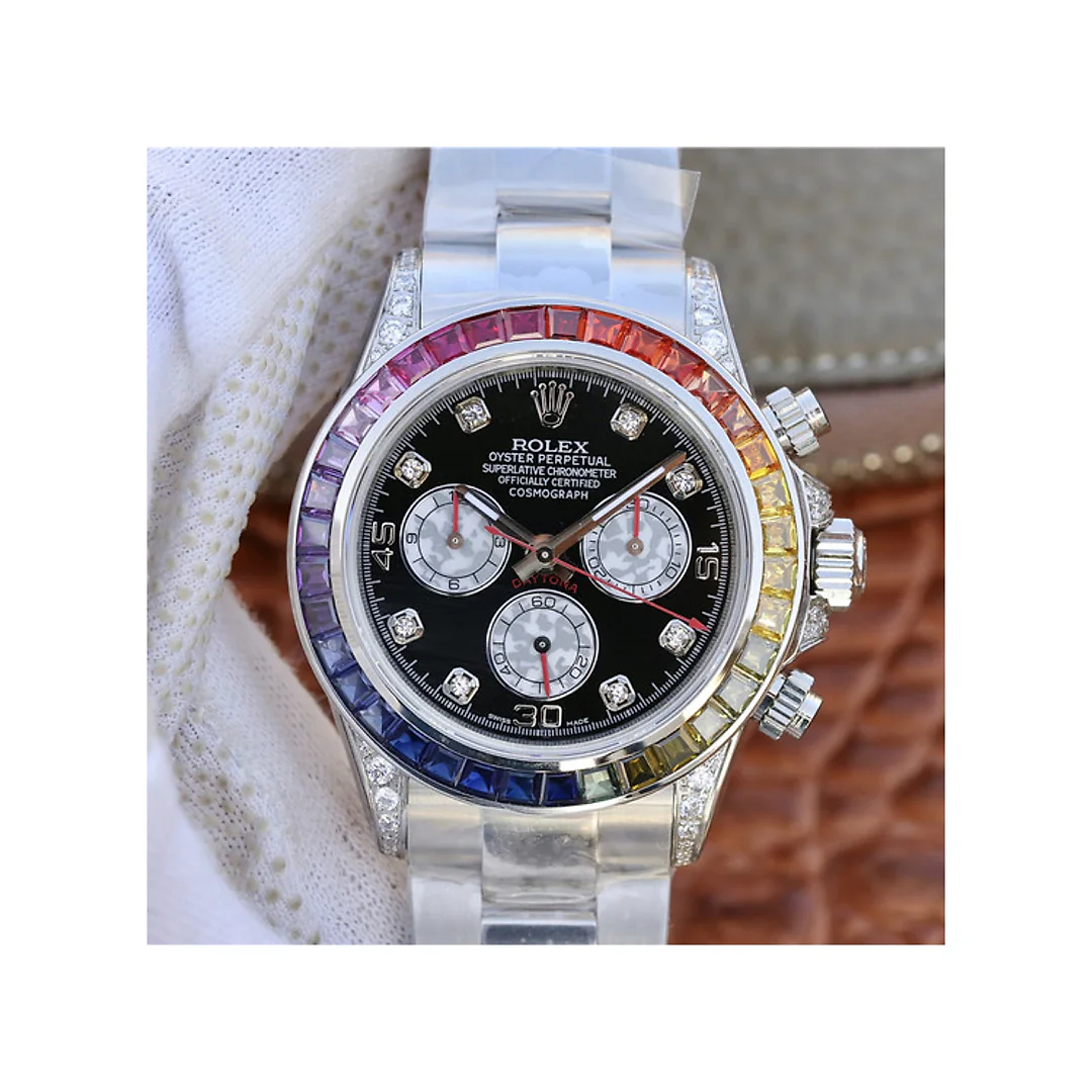 Rolex Daytona Rainbow Diamond Silver Stainless Steel 40 mm, diamond