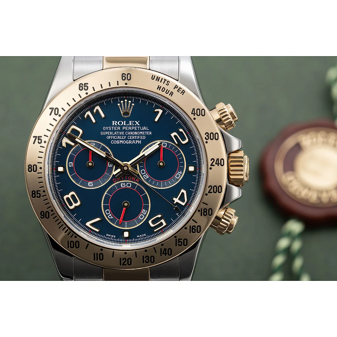 Rolex Daytona Steel Yellow Gold Blue Racing Dial Mens Watch 116523