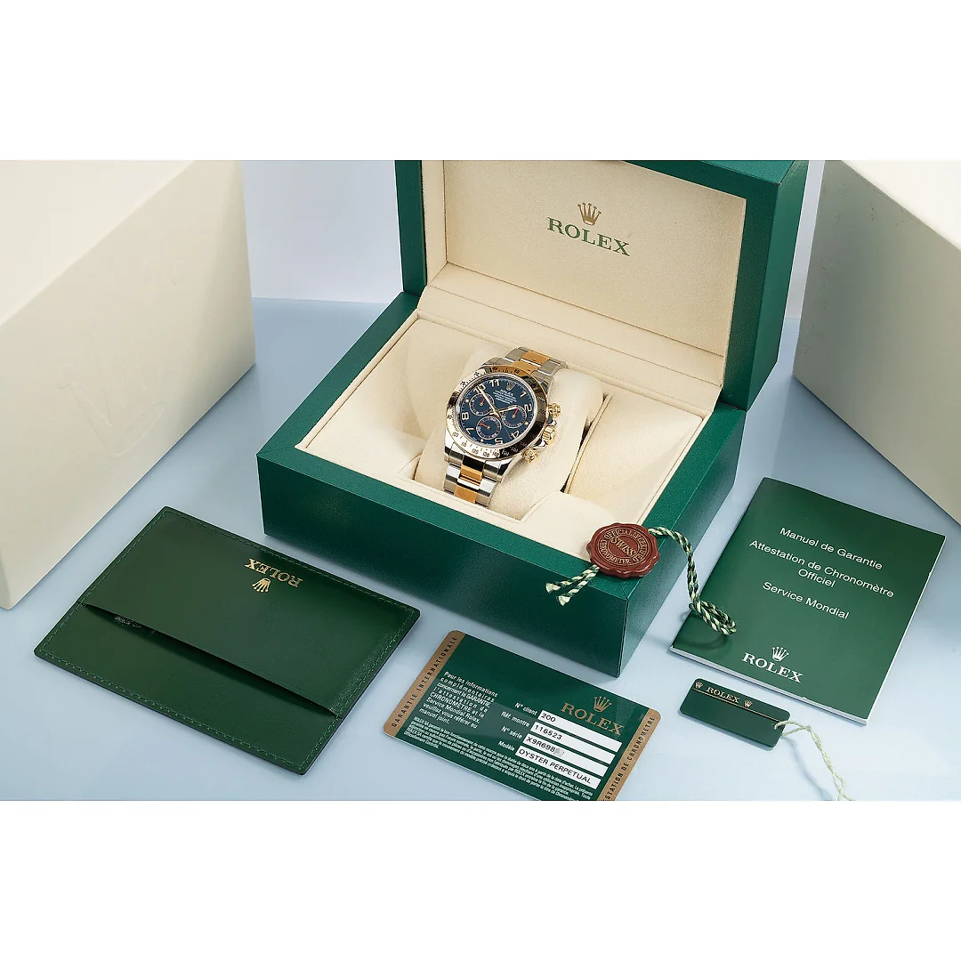 Rolex Daytona Steel Yellow Gold Blue Racing Dial Mens Watch 116523