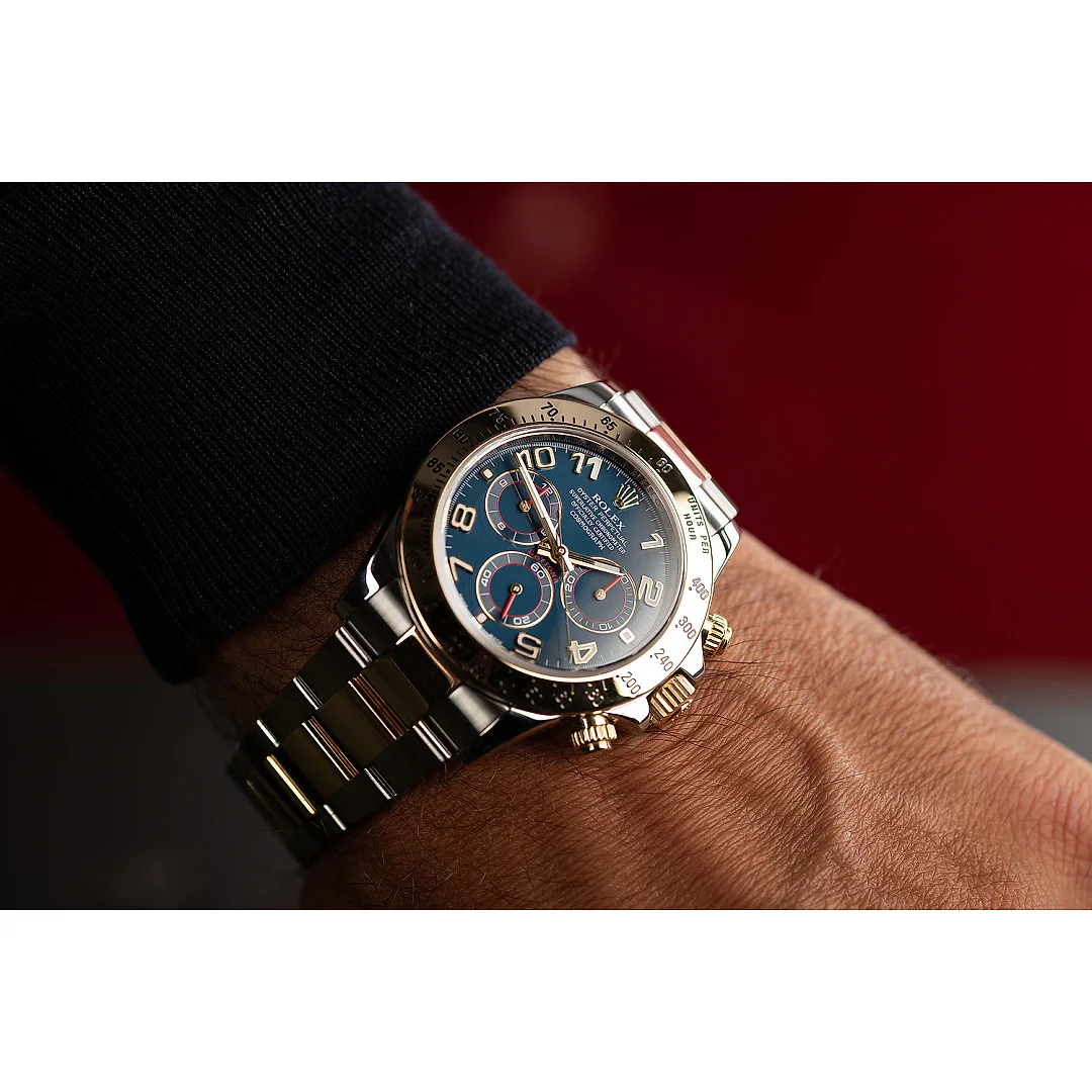 Rolex Daytona Steel Yellow Gold Blue Racing Dial Mens Watch 116523