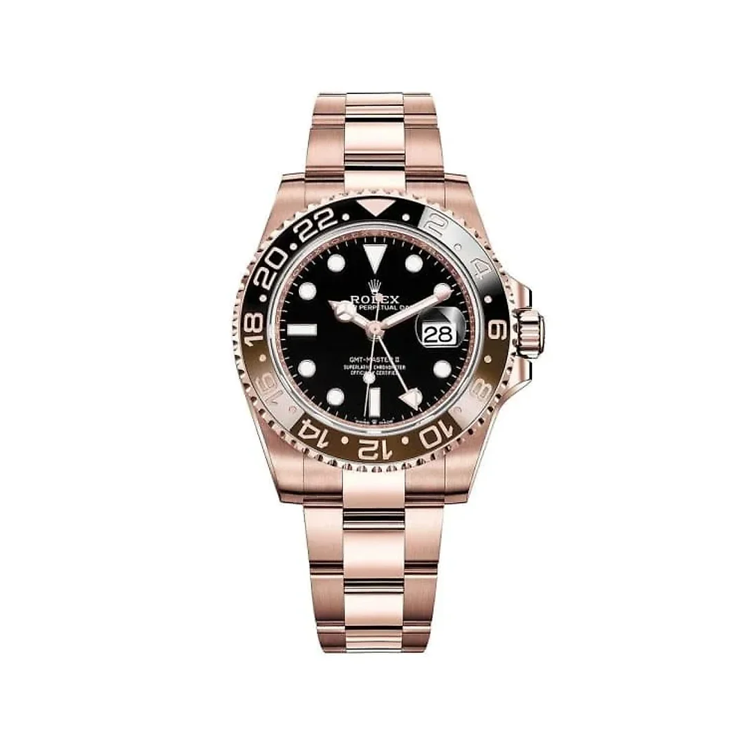 Rolex GMT-Master II 40mm Root Beer Black Dial Oyster Bracelet 18k Rose Gold Watch 126715chnr-0001