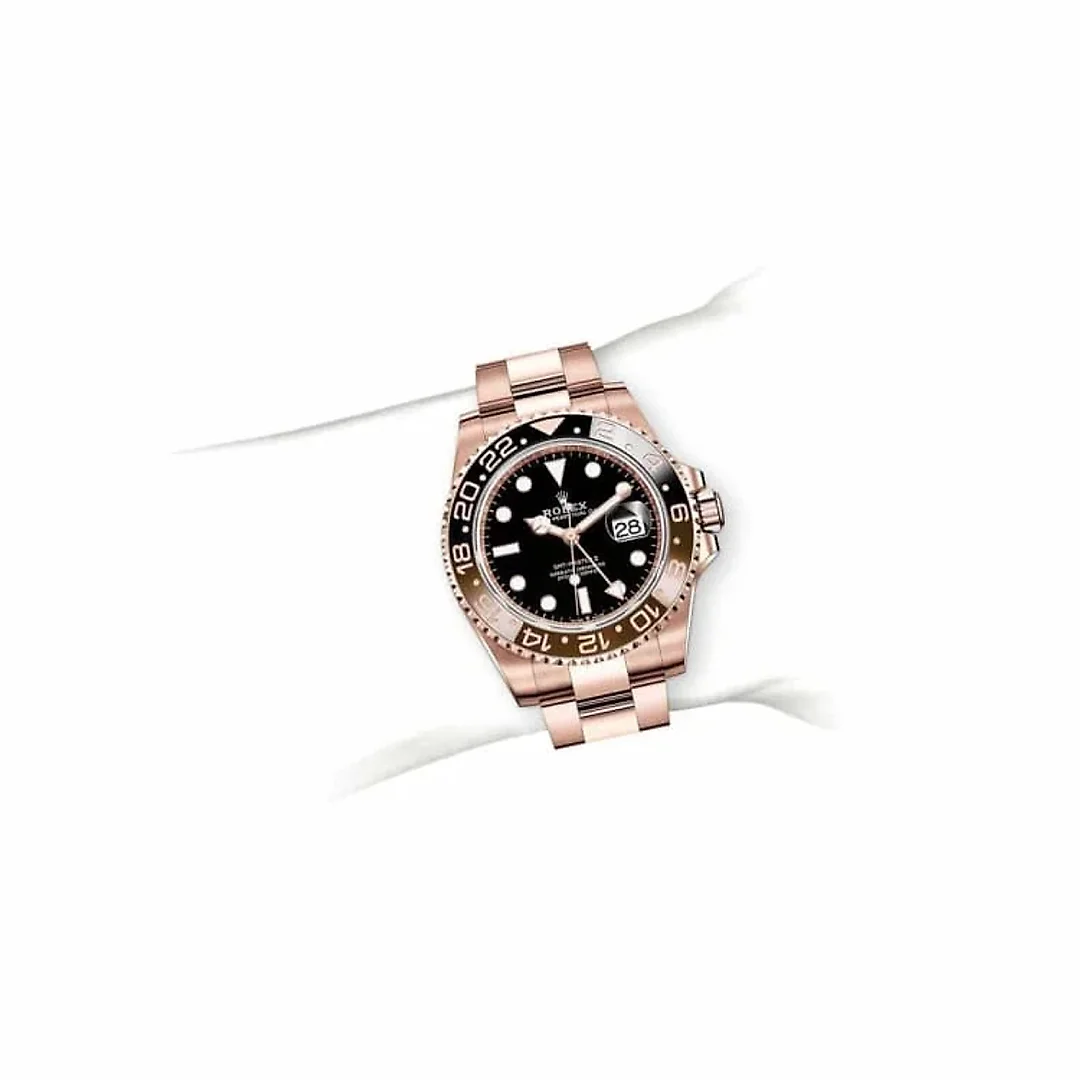 Rolex GMT-Master II 40mm Root Beer Black Dial Oyster Bracelet 18k Rose Gold Watch 126715chnr-0001