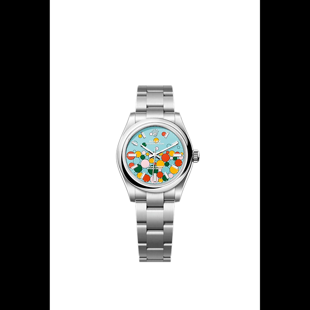 Rolex Oyster Perpetual 31, Turquoise blue, Celebration motif, Oystersteel, 31mm, Ref# 277200-0010