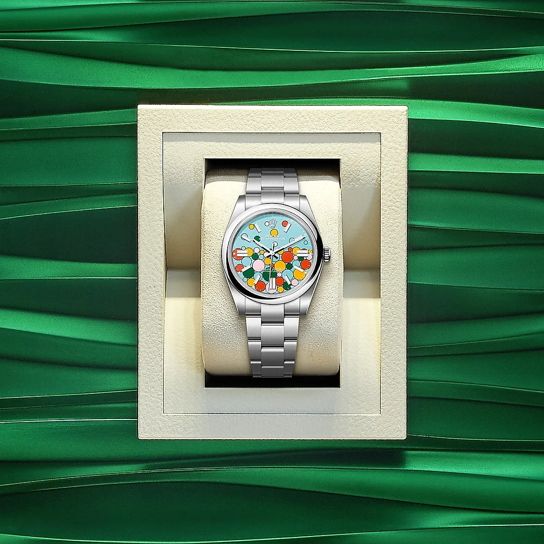 Rolex Oyster Perpetual 31, Turquoise blue, Celebration motif, Oystersteel, 31mm, Ref# 277200-0010
