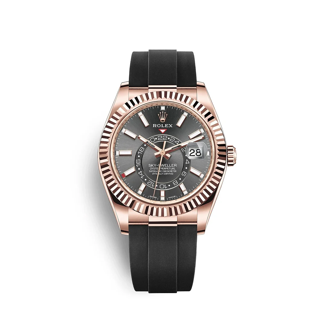 Rolex Sky-Dweller 42mm, 18k Everose Gold, Oysterflex, Ref# 326235-0006