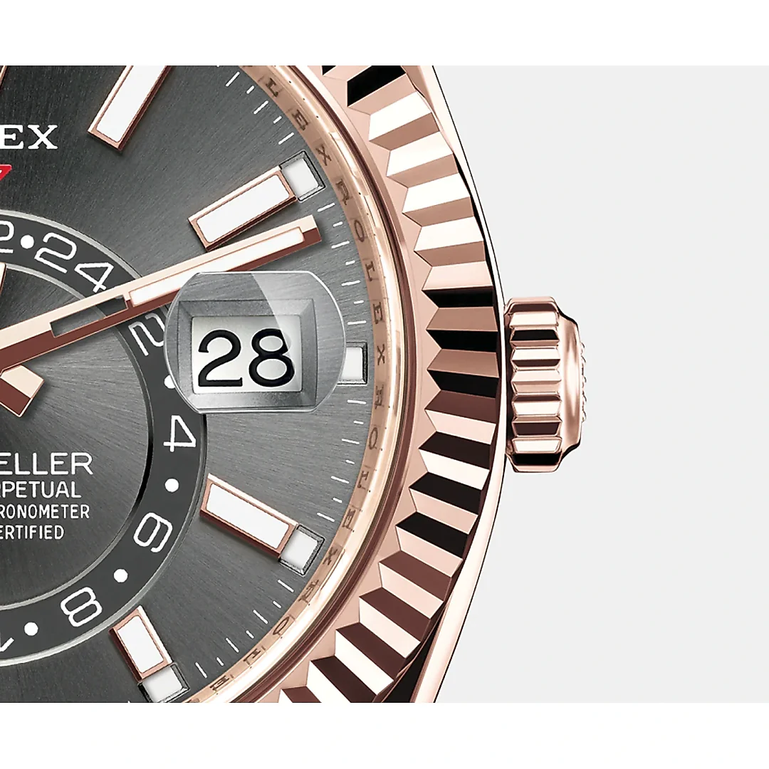 Rolex Sky-Dweller 42mm, 18k Everose Gold, Oysterflex, Ref# 326235-0006