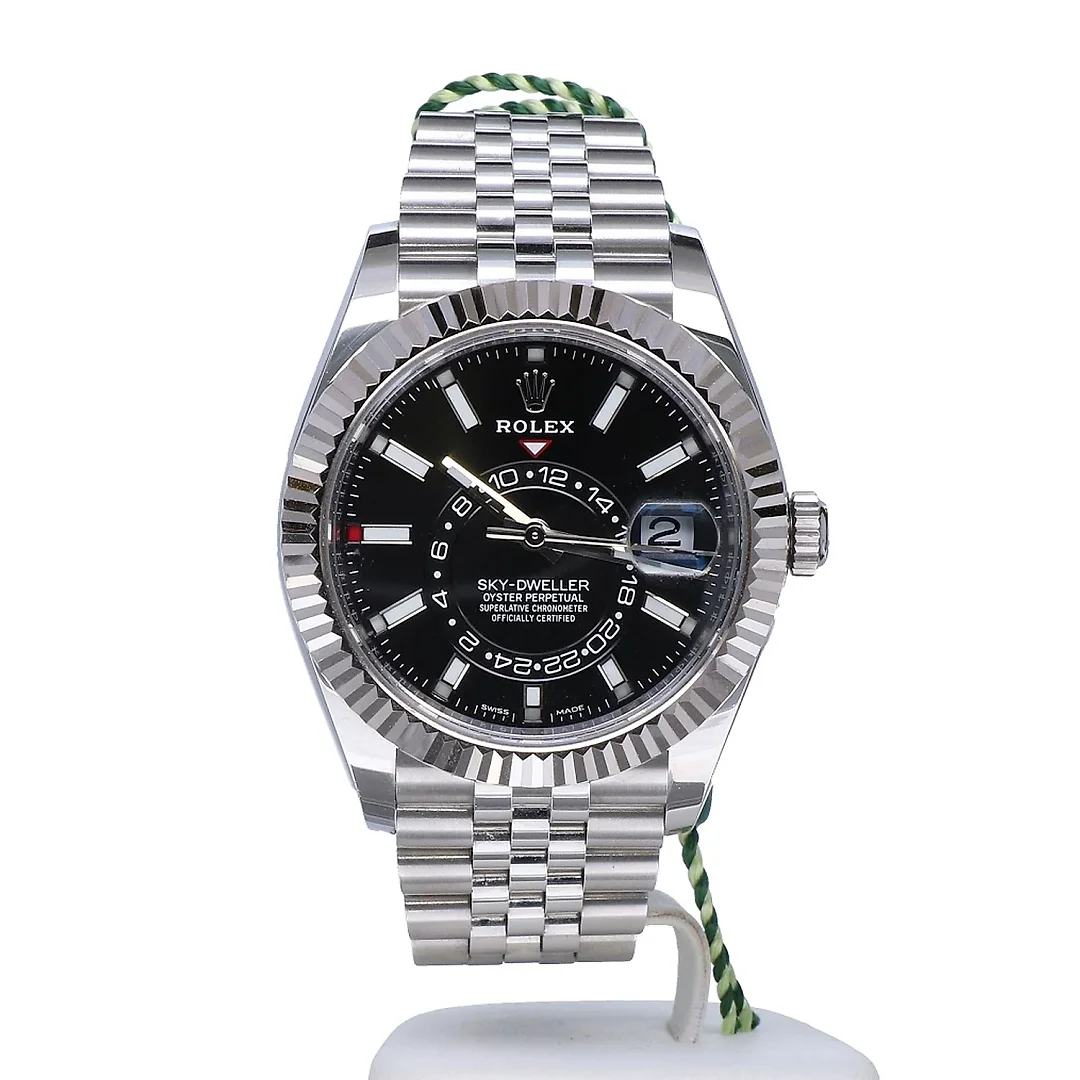 Rolex Sky Dweller Black Dial 18K White Gold Bezel Steel Jubilee Men’s Watch 3100034
