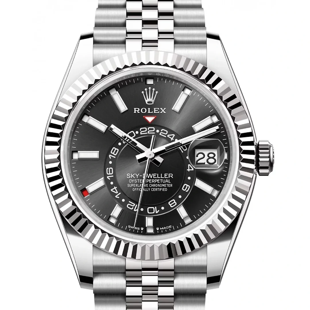 Rolex Sky Dweller Black Dial 18K White Gold Bezel Steel Jubilee Men’s Watch 3100034