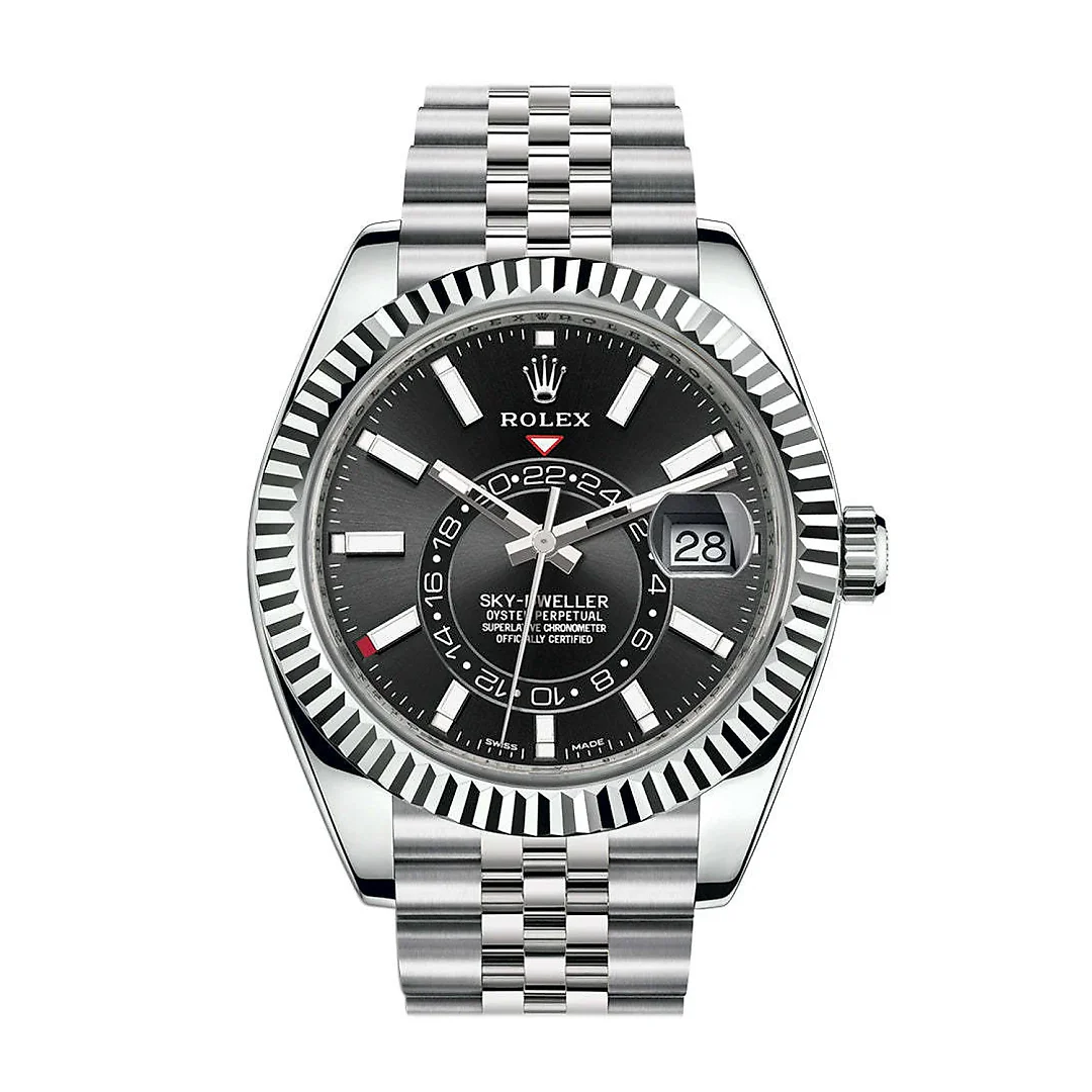 Rolex Sky Dweller Black Dial 18K White Gold Bezel Steel Jubilee Men’s Watch 3100034