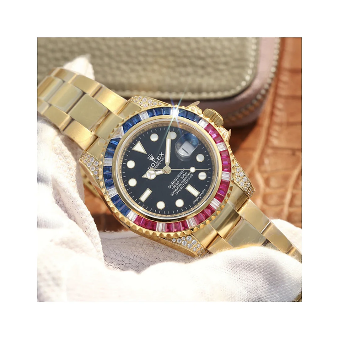 Rolex Submariner Golden Blue / Red Diamond Black Dial 40mm