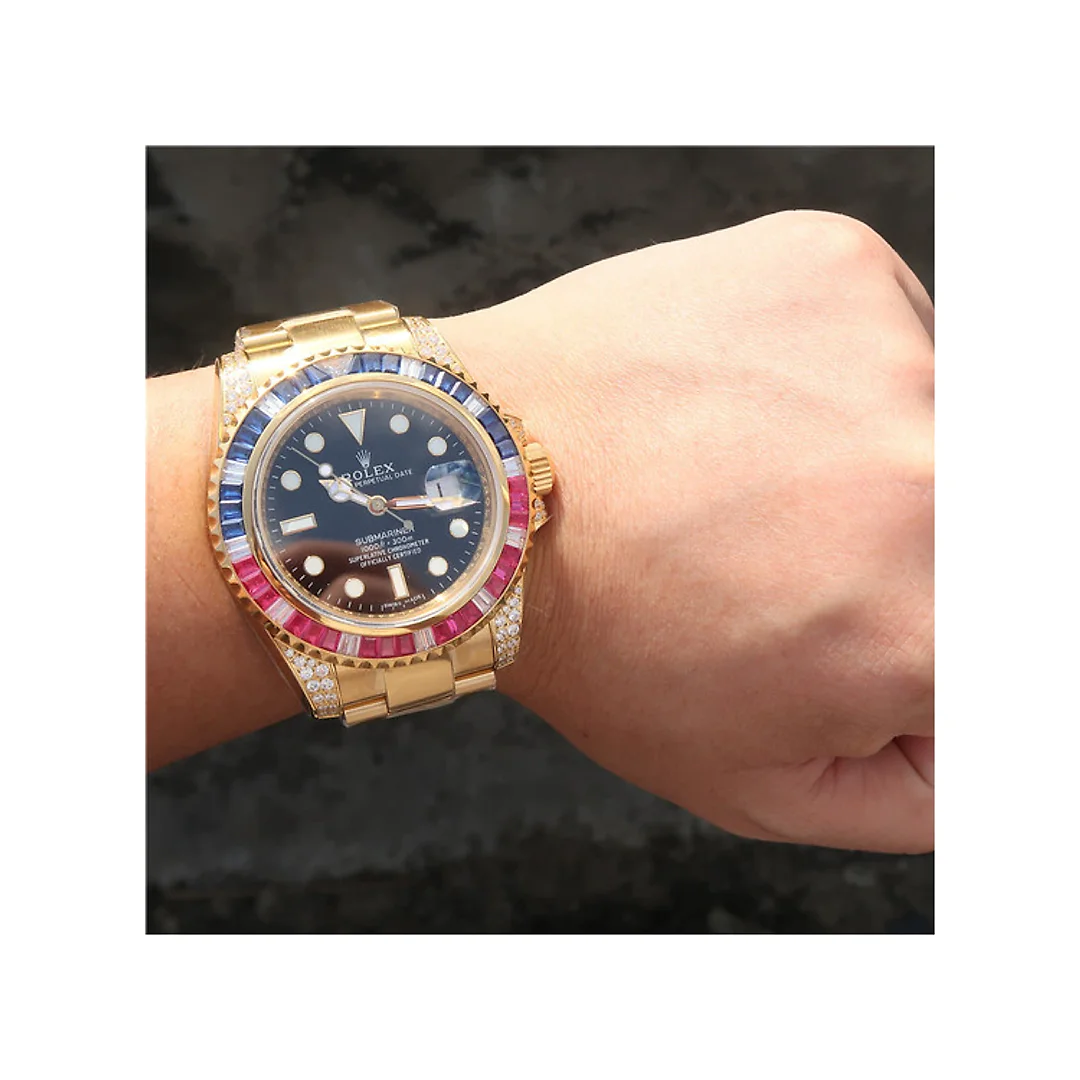 Rolex Submariner Golden Blue / Red Diamond Black Dial 40mm