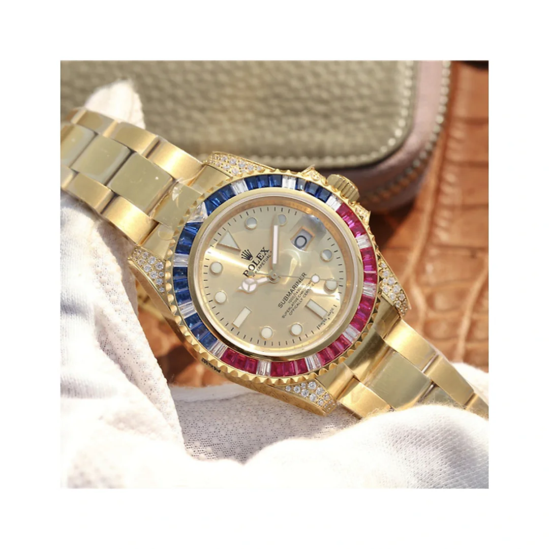Rolex Submariner Golden Blue / Red Diamond Gold Dial 40mm