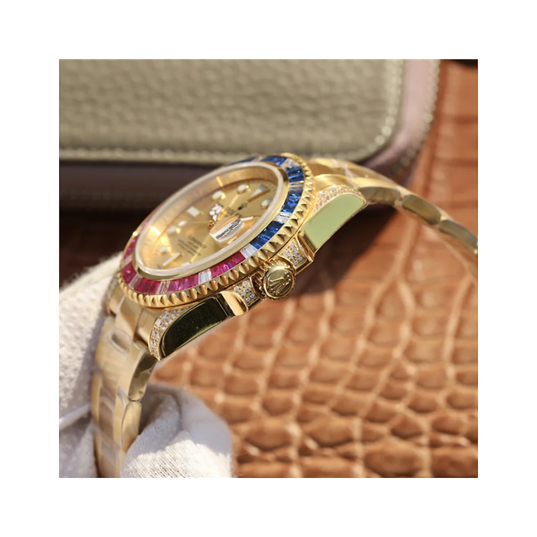 Rolex Submariner Golden Blue / Red Diamond Gold Dial 40mm