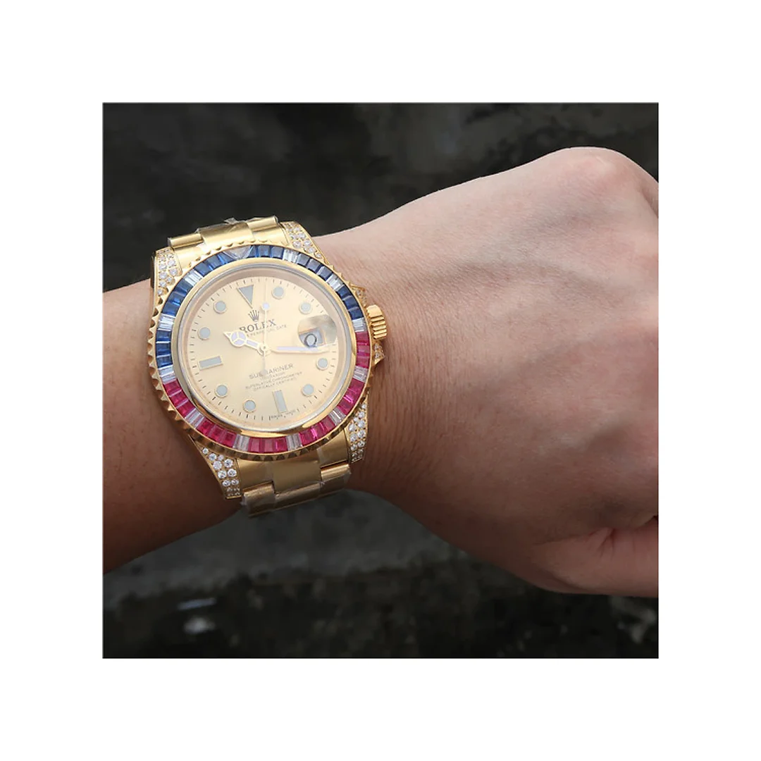 Rolex Submariner Golden Blue / Red Diamond Gold Dial 40mm